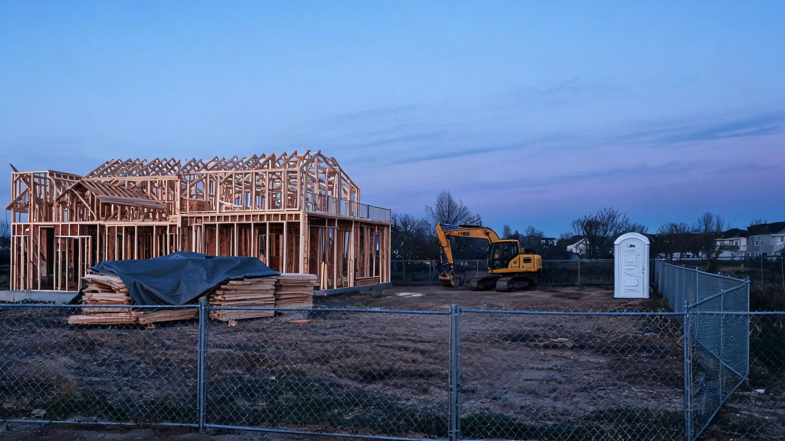 A construction site at dusk