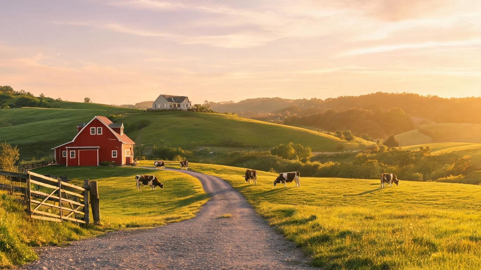 A family farm at golden hour