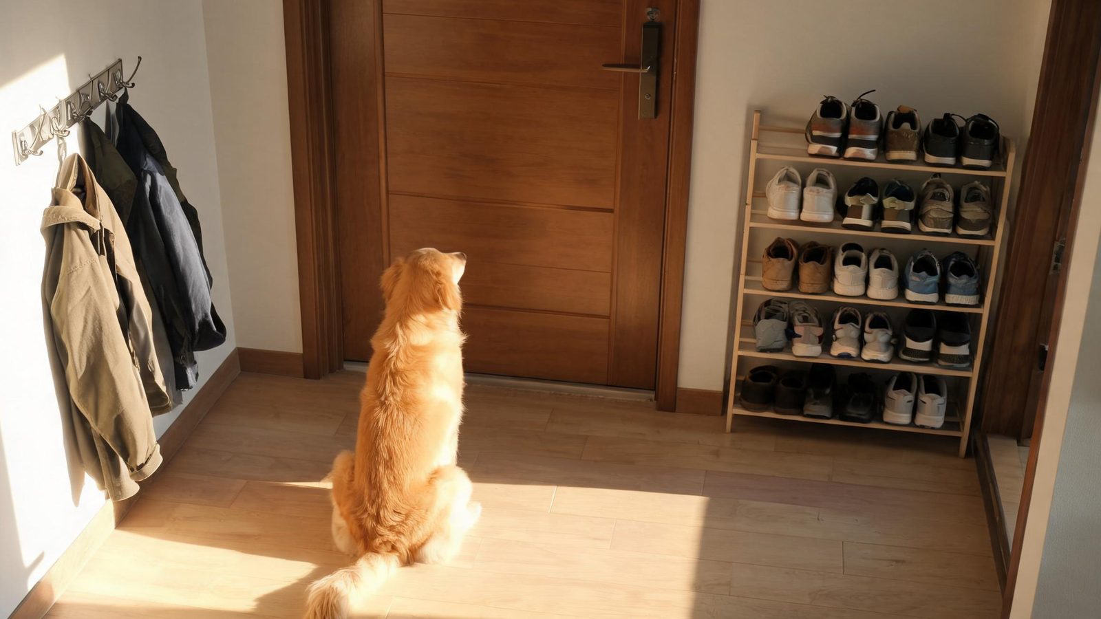 The dog waiting by the front door